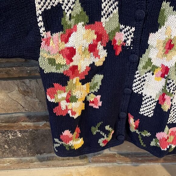 Vintage Susan Bristol Hand Knit Floral Ramie Cotton Cardigan - Picture 3 of 7